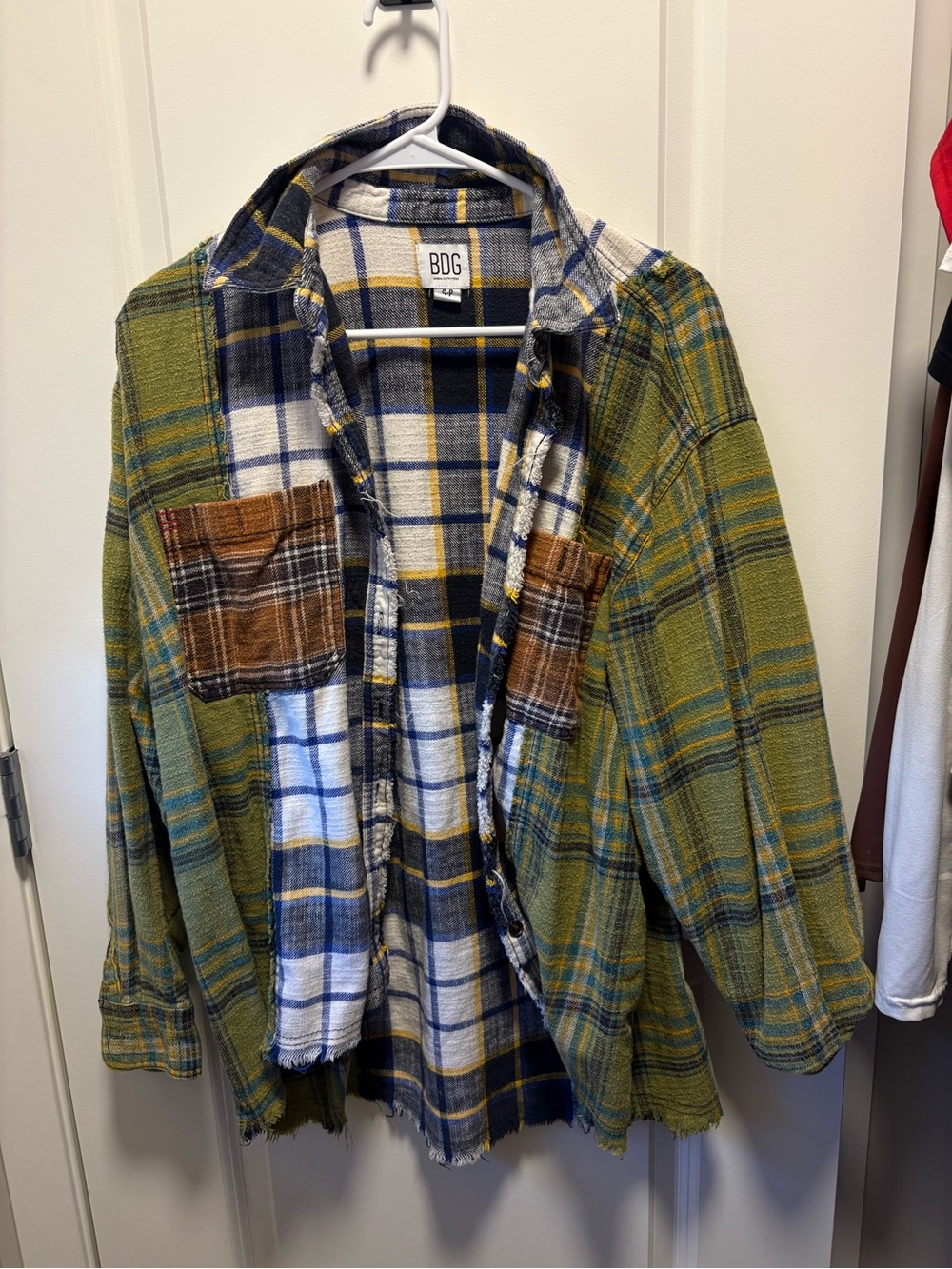 BDG Green Plaid Mixed-Pattern Button-Up Shirt